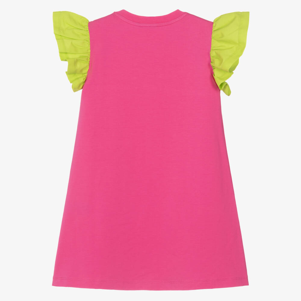 A Dee-Girls Pink Cotton Logo Dress with Fruit Crossbody Bag Print | Childrensalon