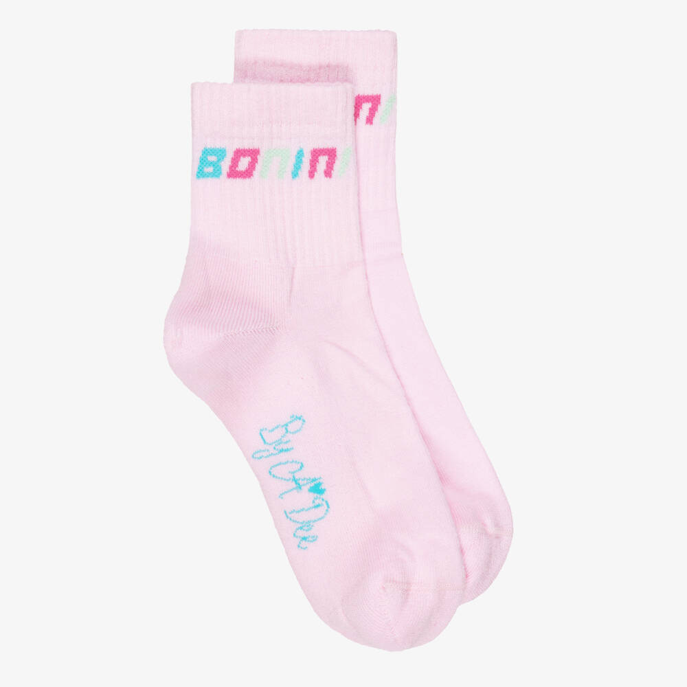 A Dee-Girls Pink Cotton Logo Ribbed Ankle Socks | Childrensalon