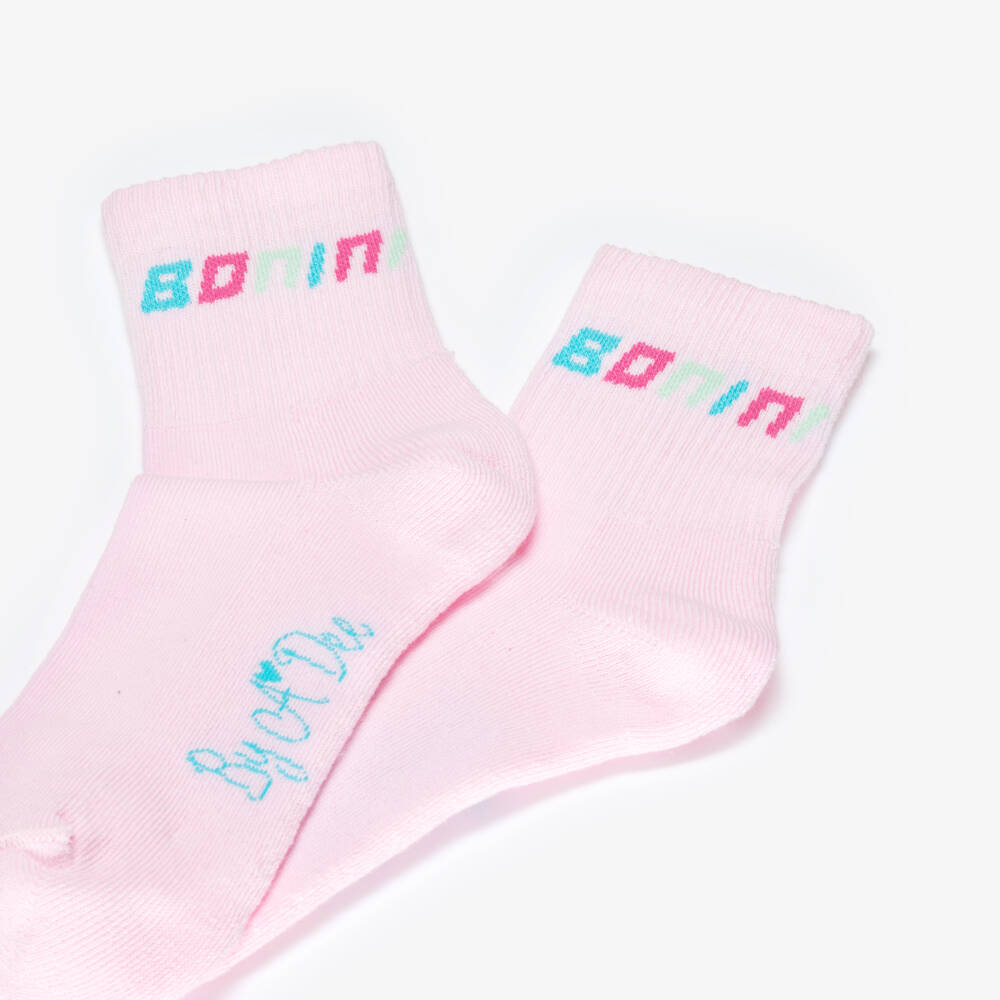 A Dee-Girls Pink Cotton Logo Ribbed Ankle Socks | Childrensalon