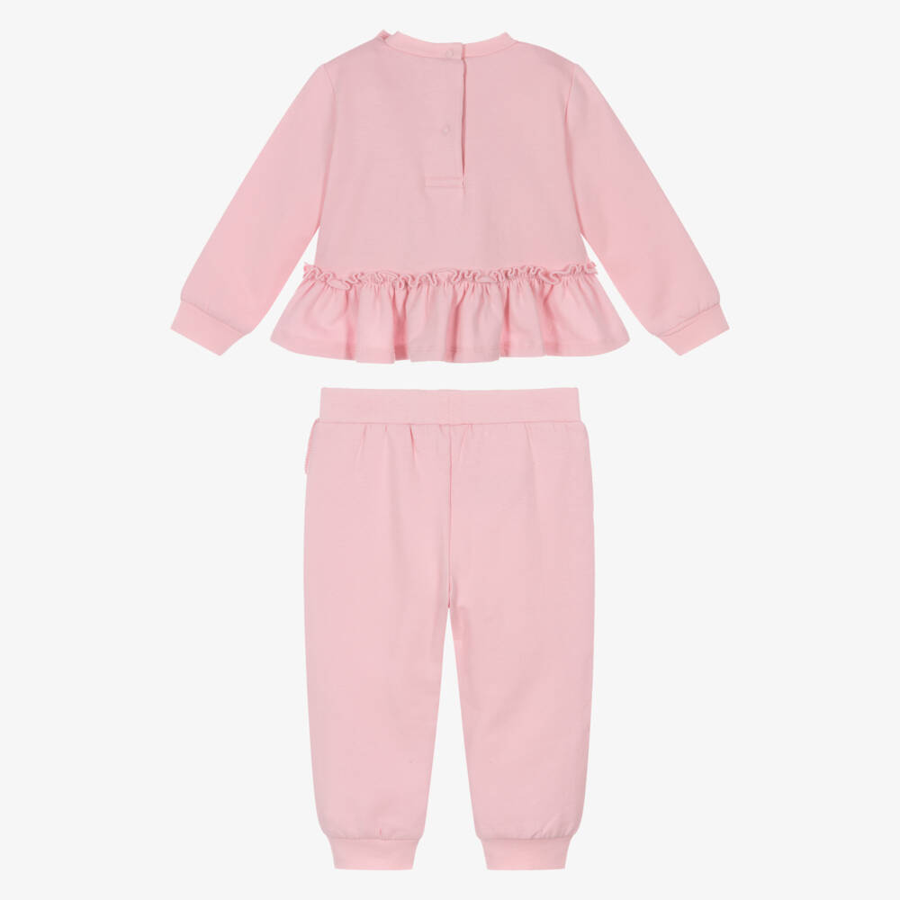 A Dee-Girls Pink Cotton Tracksuit with Bow & Ruffles | Childrensalon