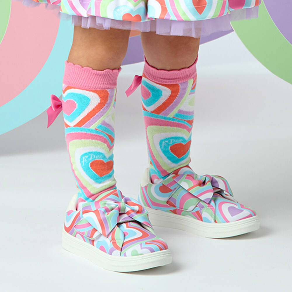 A Dee-Girls Pink & Green Heart Print Velcro Trainers | Childrensalon