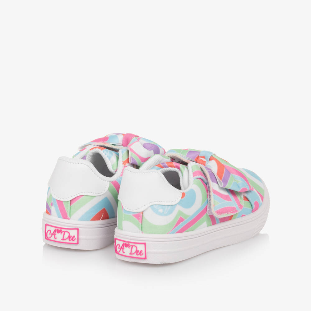A Dee-Girls Pink & Green Heart Print Velcro Trainers | Childrensalon