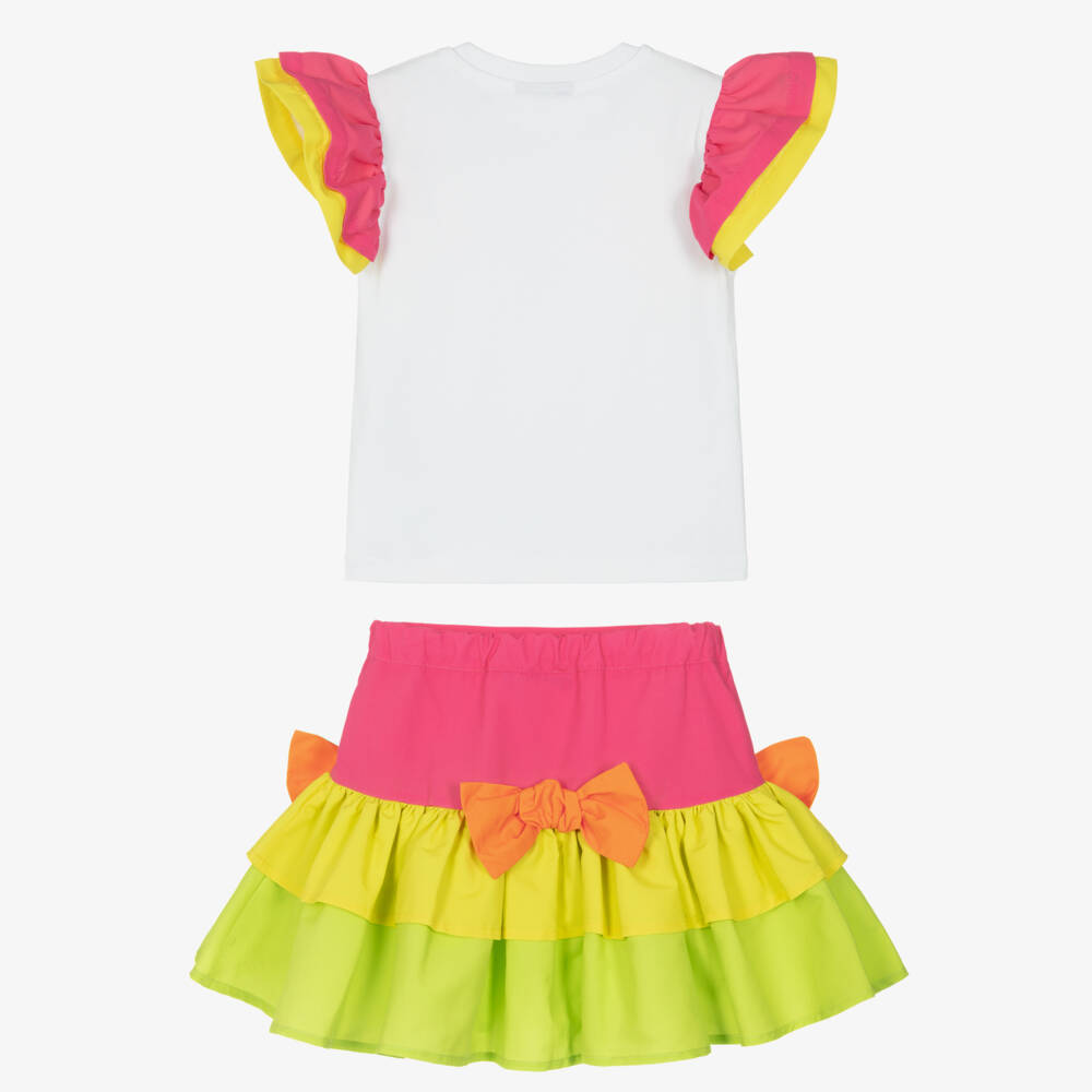 A Dee-Girls Pink & Green Tiered Skirt Set with Bows | Childrensalon