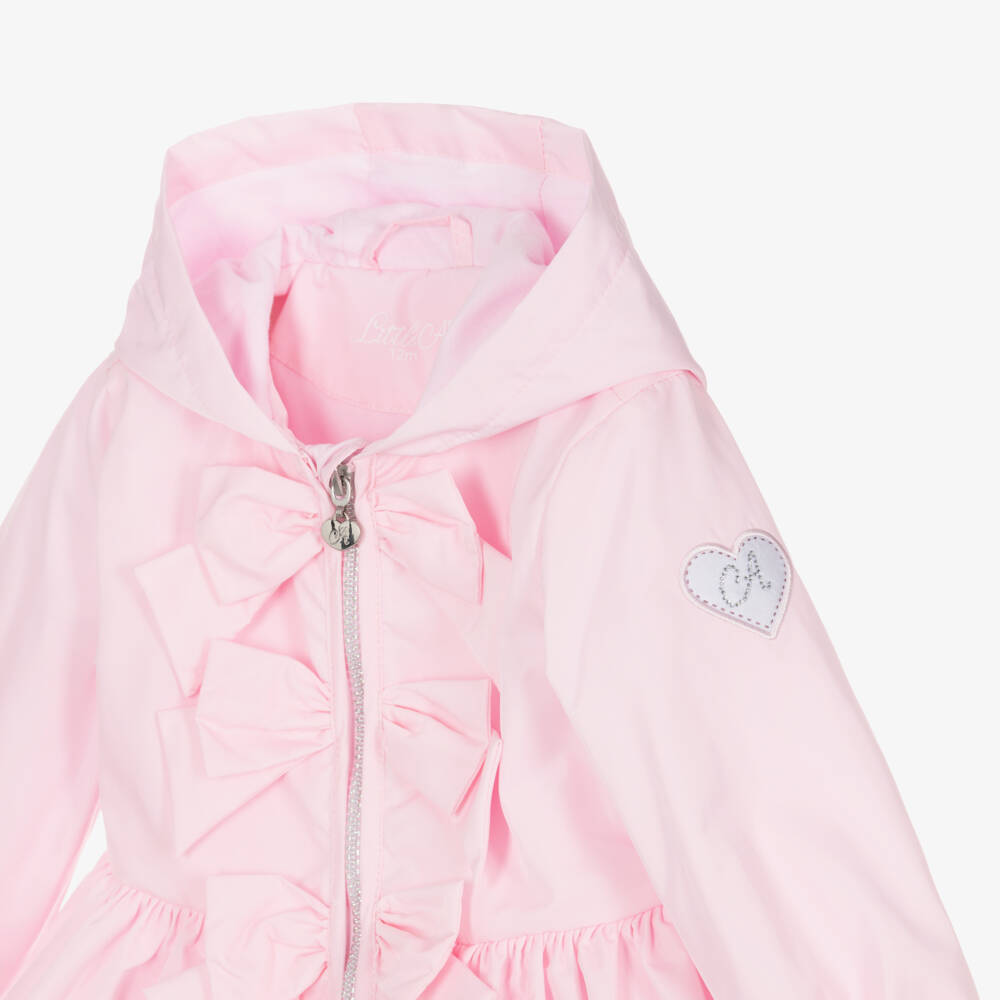 A Dee-Girls Pink Hooded Coat with Bows | Childrensalon