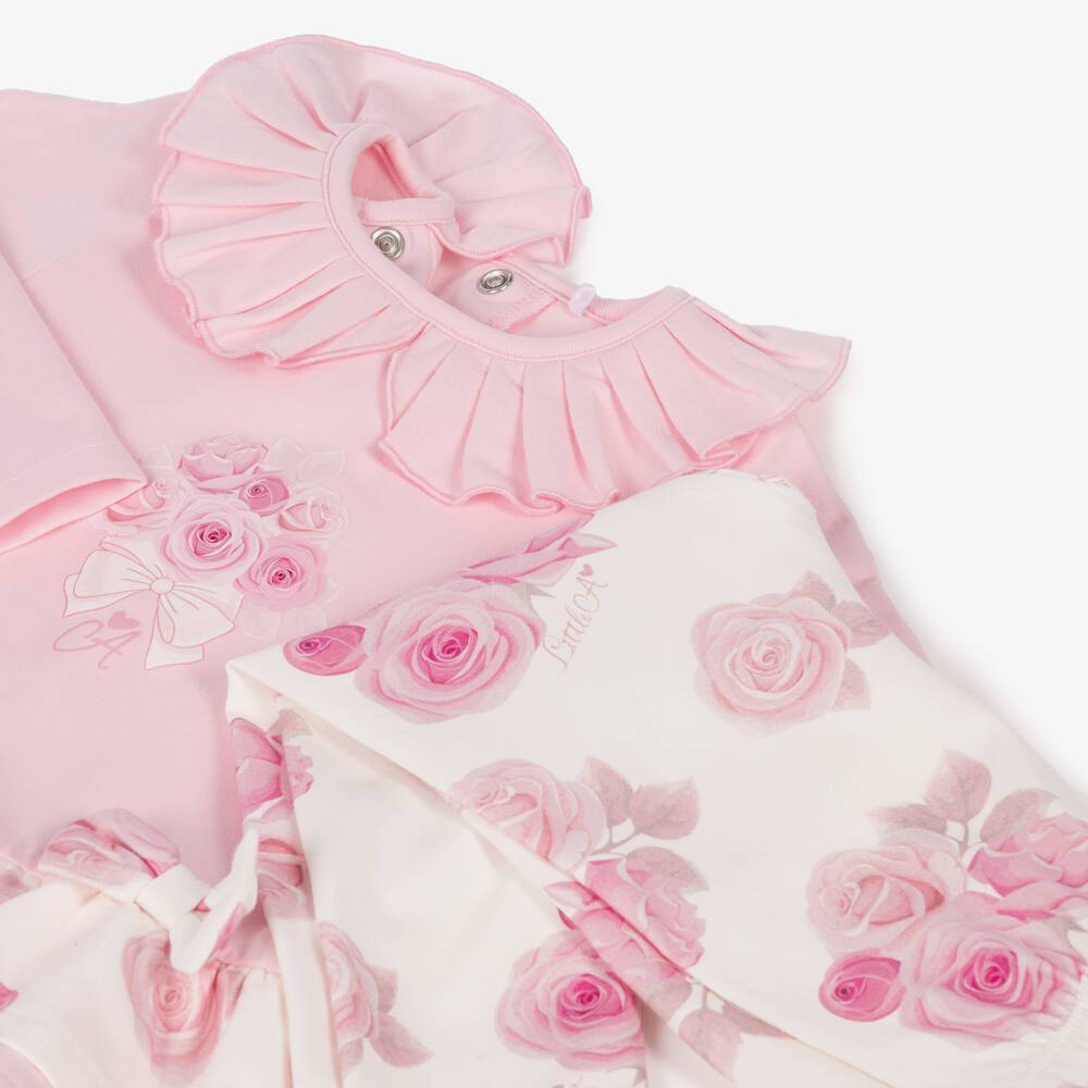A Dee-Girls Pink & Ivory Rose Print Legging Set | Childrensalon