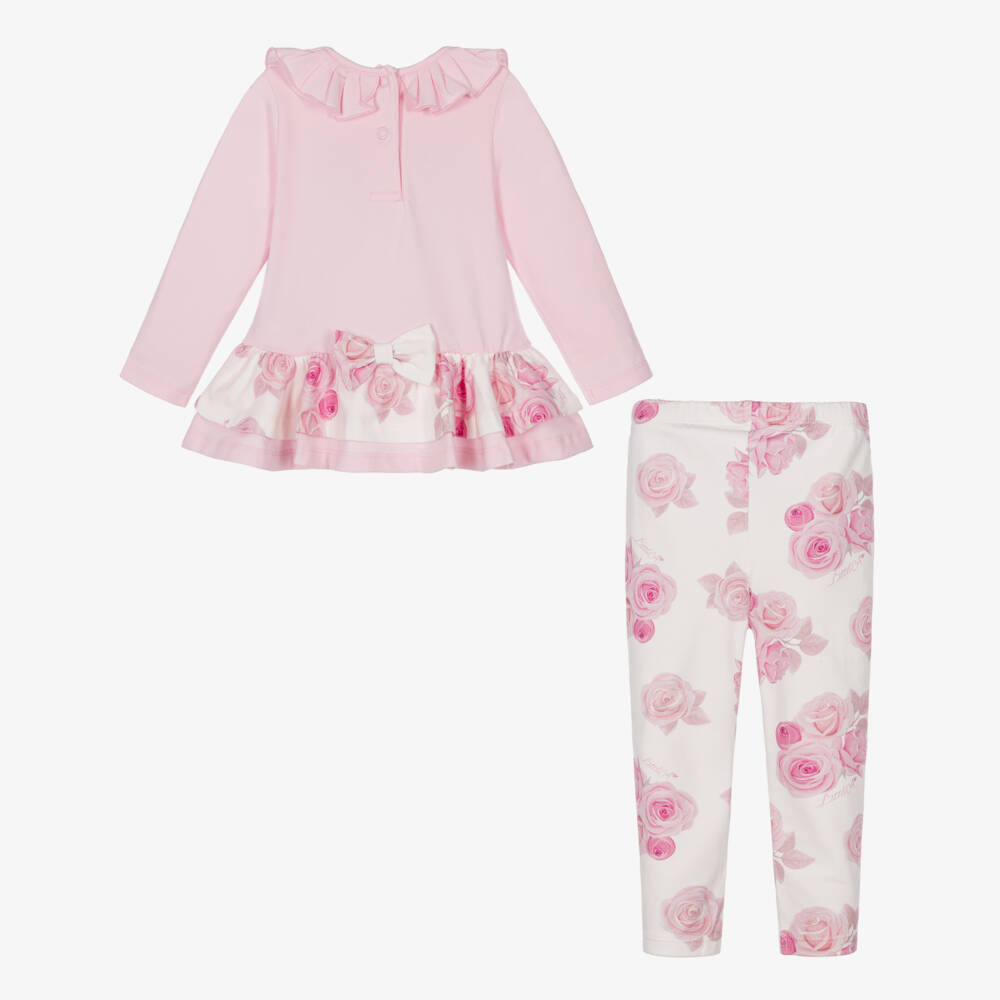 A Dee-Girls Pink & Ivory Rose Print Legging Set | Childrensalon
