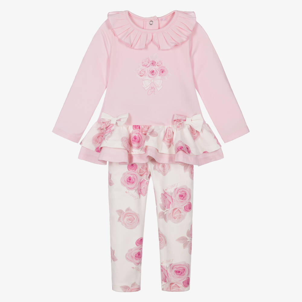 A Dee-Girls Pink & Ivory Rose Print Legging Set | Childrensalon