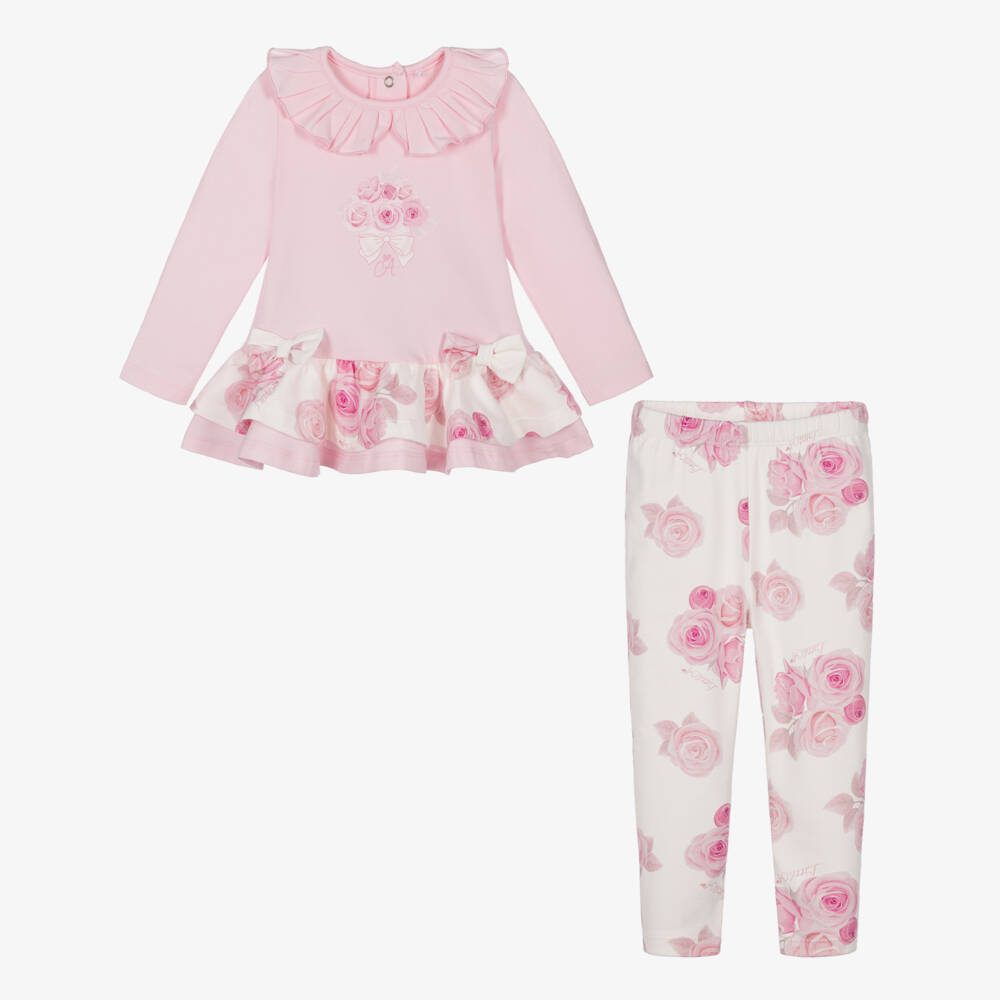 A Dee-Girls Pink & Ivory Rose Print Legging Set | Childrensalon