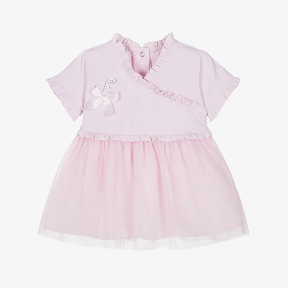 A Dee-Girls Pink Jersey & Tulle Dress with Ruffle Trims | Childrensalon
