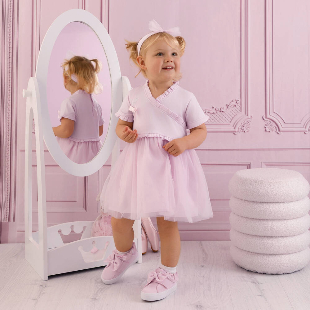 A Dee-Girls Pink Jersey & Tulle Dress with Ruffle Trims | Childrensalon