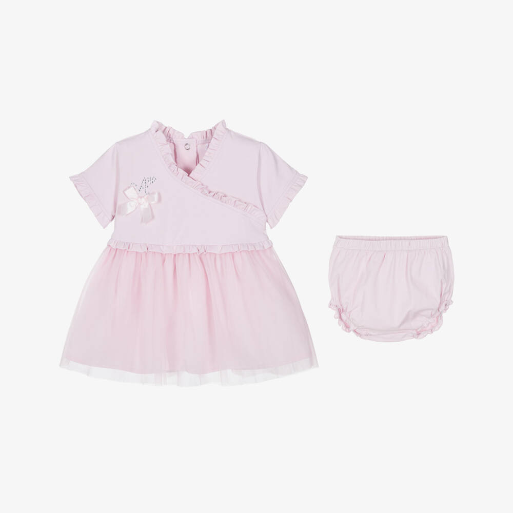 A Dee-Girls Pink Jersey & Tulle Dress with Ruffle Trims | Childrensalon