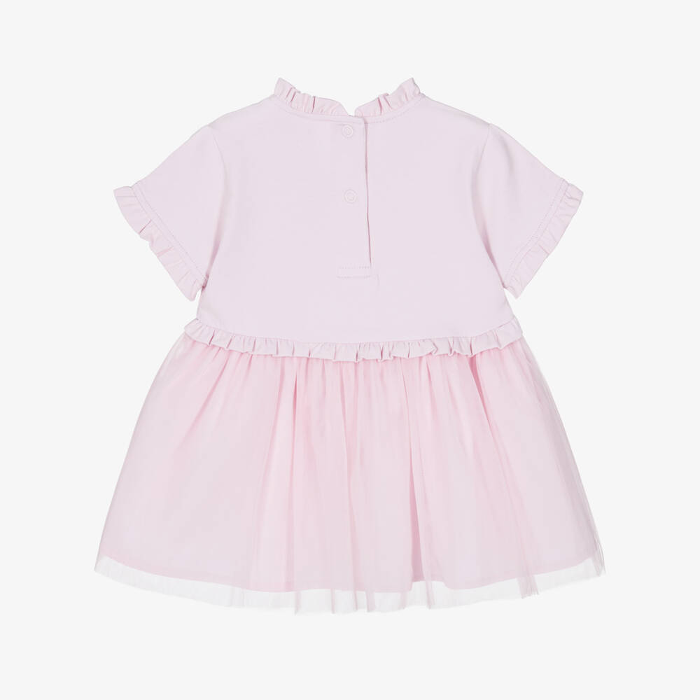 A Dee-Girls Pink Jersey & Tulle Dress with Ruffle Trims | Childrensalon