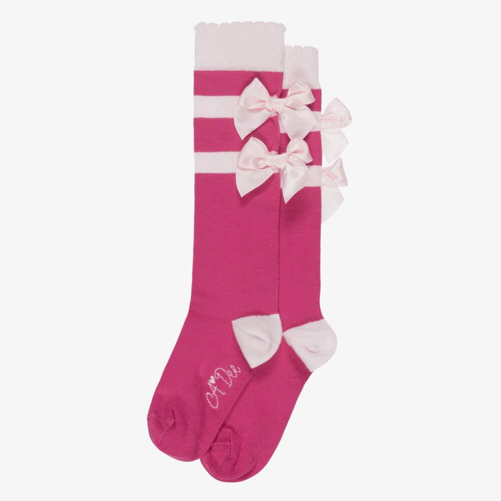 A Dee-Girls Pink Knee High Socks with Bows | Childrensalon