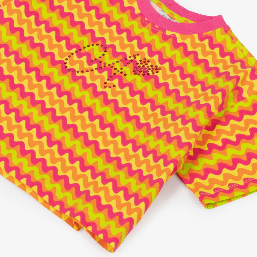 A Dee-Girls Pink & Orange Cotton Wavy Stripe Flared Leggings Set | Childrensalon