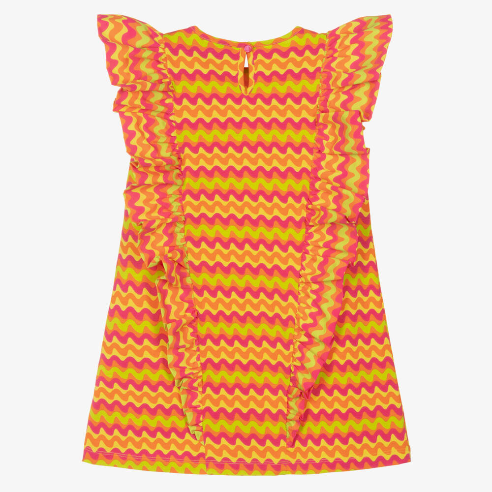 A Dee-Girls Pink & Orange Cotton Wavy Stripe Ruffle Dress | Childrensalon