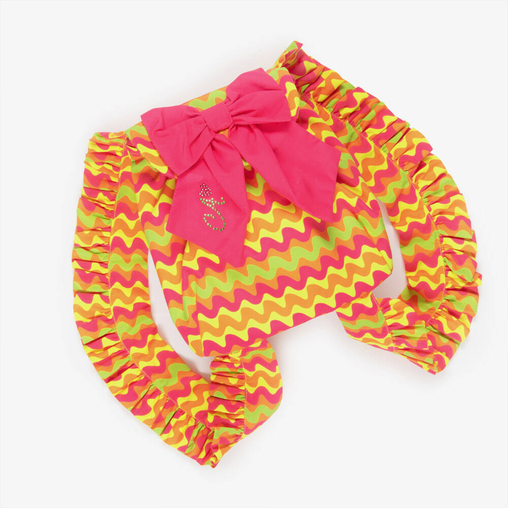 A Dee-Girls Pink & Orange Wavy Stripe Ruffle Backpack (21cm) | Childrensalon