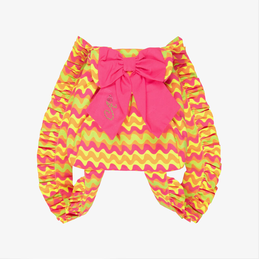 A Dee-Girls Pink & Orange Wavy Stripe Ruffle Backpack (21cm) | Childrensalon
