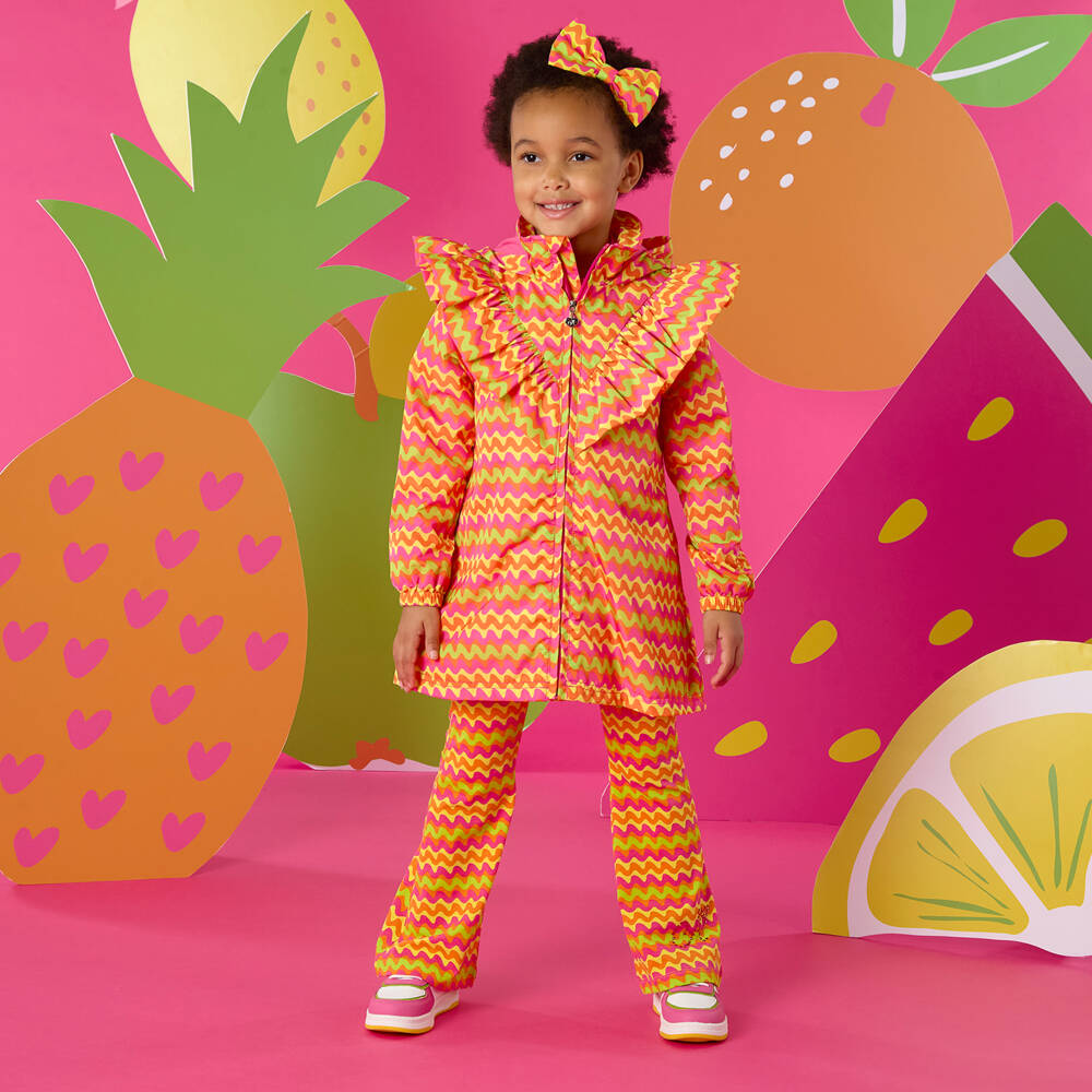 A Dee-Girls Pink & Orange Wavy Stripe Ruffle Coat | Childrensalon