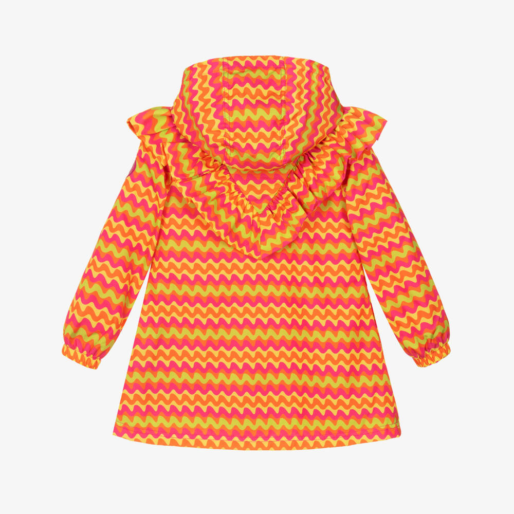 A Dee-Girls Pink & Orange Wavy Stripe Ruffle Coat | Childrensalon
