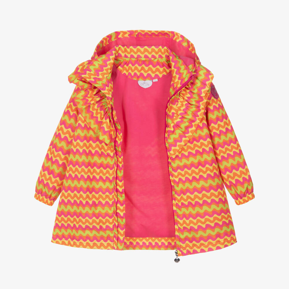 A Dee-Girls Pink & Orange Wavy Stripe Ruffle Coat | Childrensalon