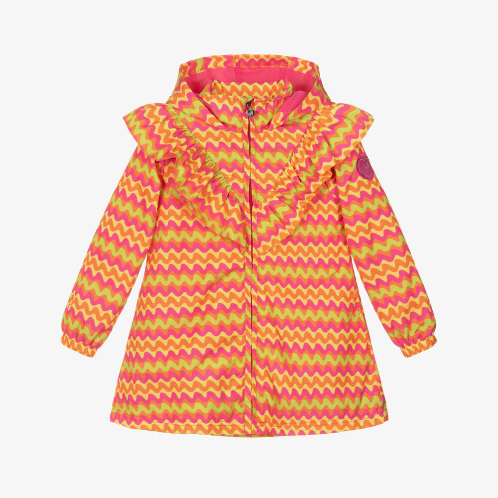 A Dee-Girls Pink & Orange Wavy Stripe Ruffle Coat | Childrensalon