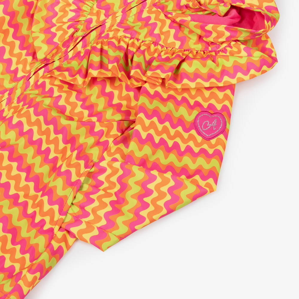 A Dee-Girls Pink & Orange Wavy Stripe Ruffle Coat | Childrensalon