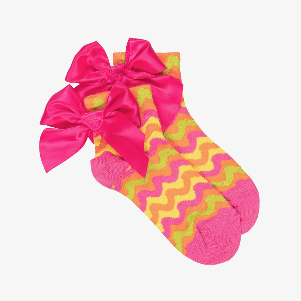 A Dee-Girls Pink & Orange Wavy Stripe Socks with Bows | Childrensalon