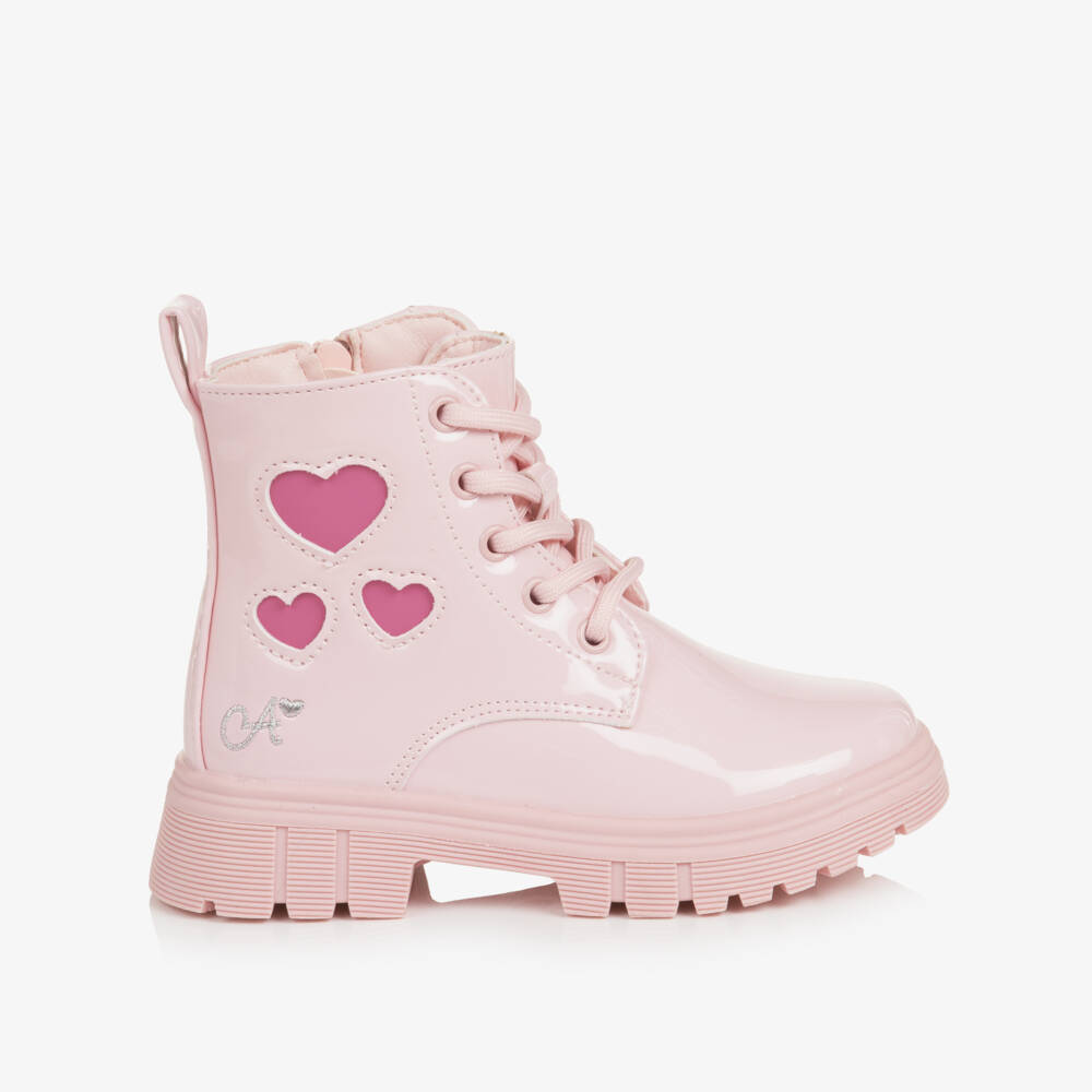 A Dee-Girls Pink Patent Faux Leather Heart Boots | Childrensalon