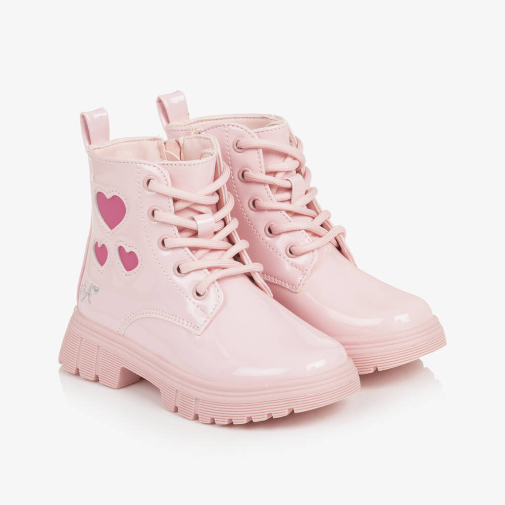 A Dee-Girls Pink Patent Faux Leather Heart Boots | Childrensalon