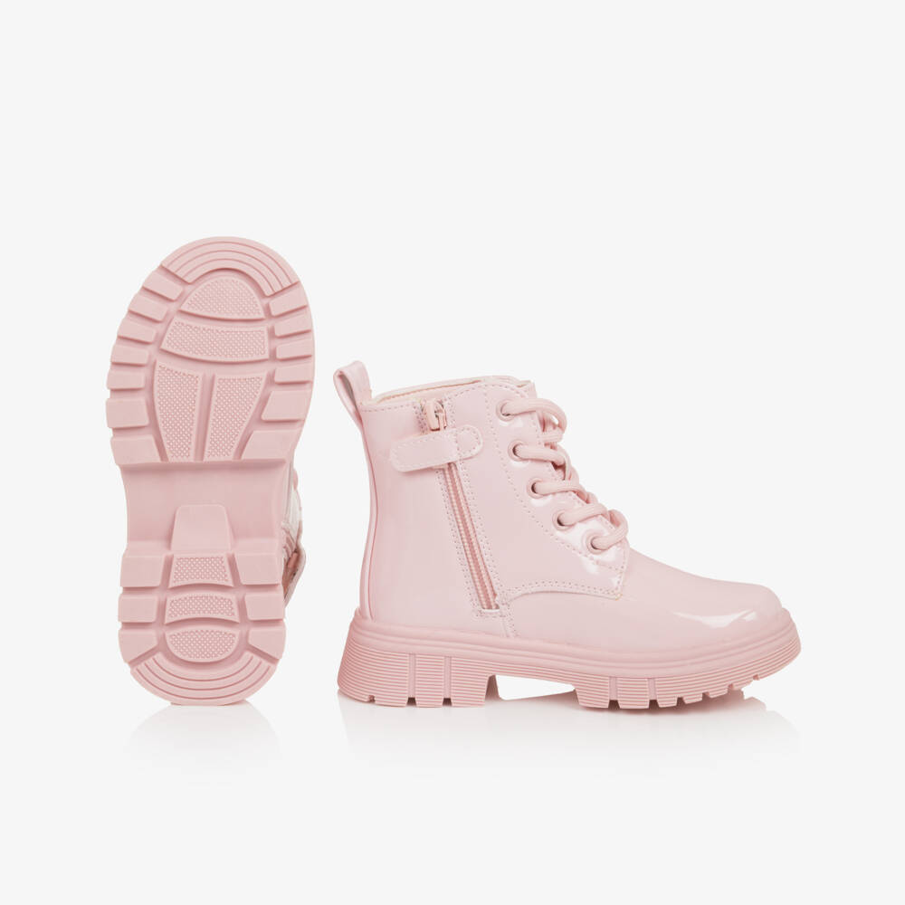 A Dee-Girls Pink Patent Faux Leather Heart Boots | Childrensalon