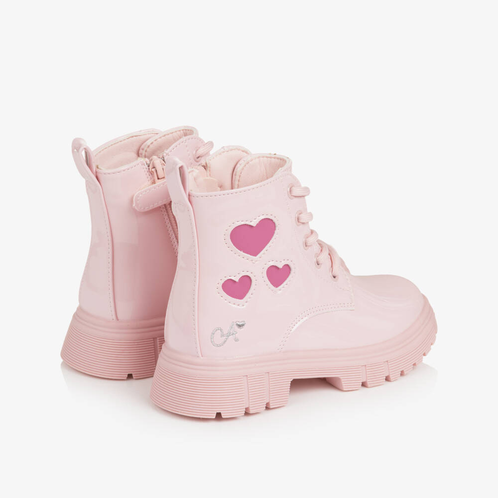 A Dee-Girls Pink Patent Faux Leather Heart Boots | Childrensalon