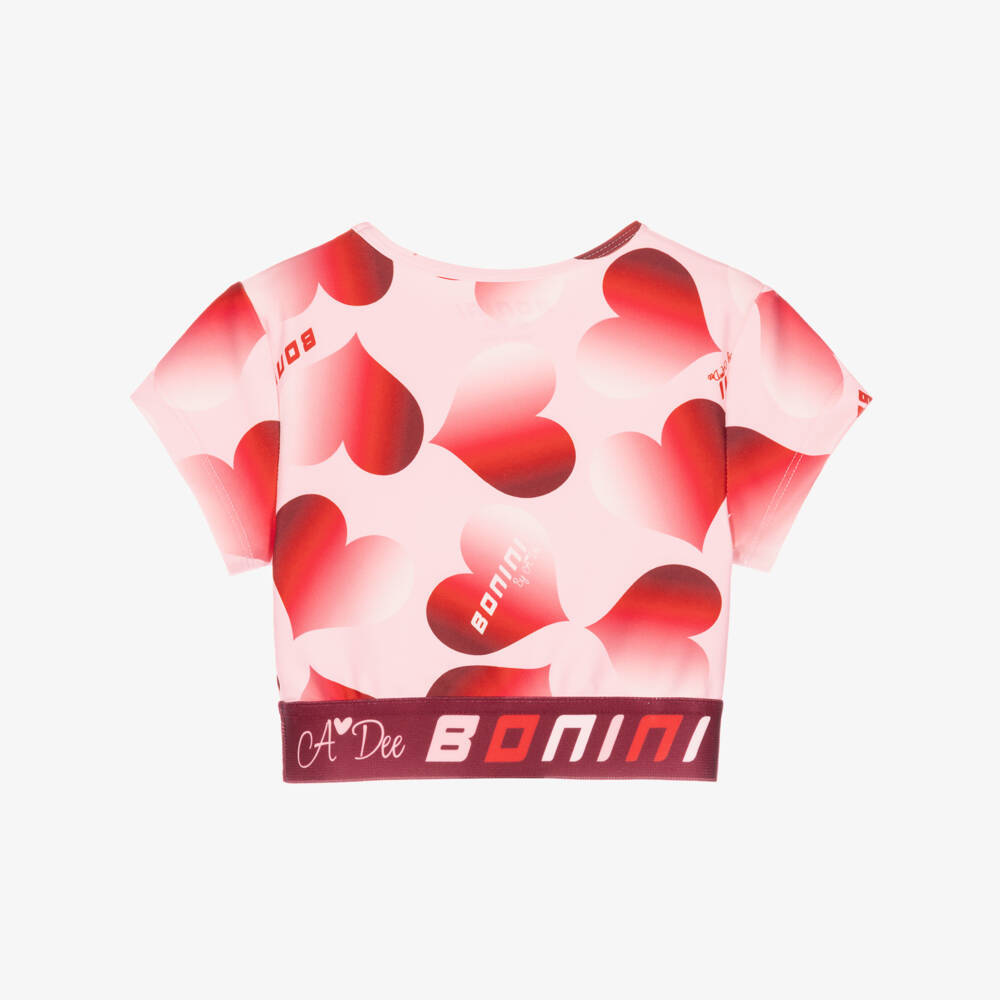A Dee-Girls Pink & Red Heart Print Crop Top | Childrensalon