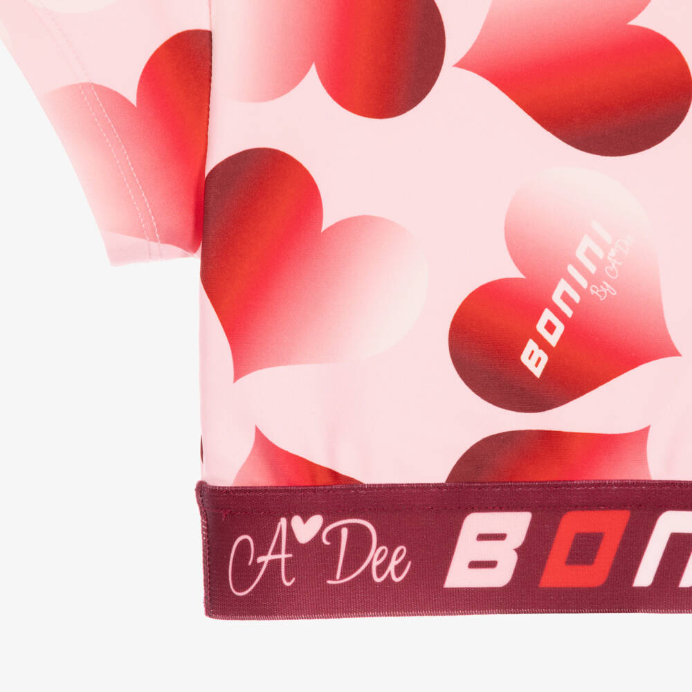 A Dee-Girls Pink & Red Heart Print Crop Top | Childrensalon