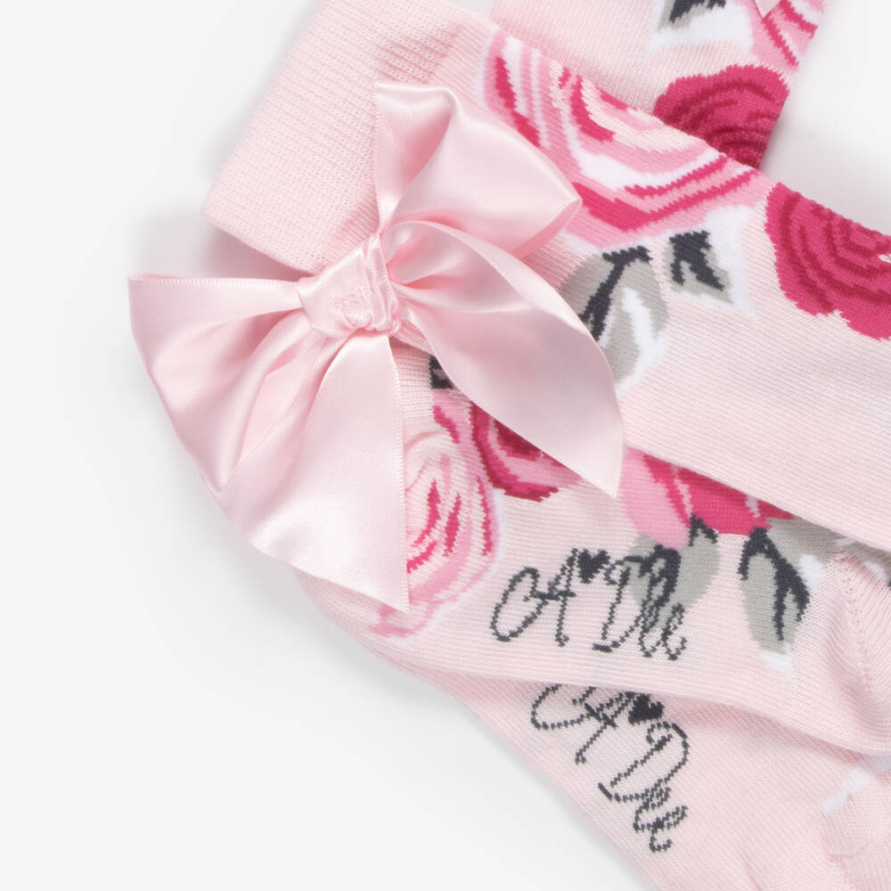 A Dee-Girls Pink Rose Print Knee-High Socks | Childrensalon