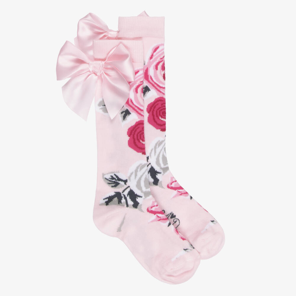 A Dee-Girls Pink Rose Print Knee-High Socks | Childrensalon