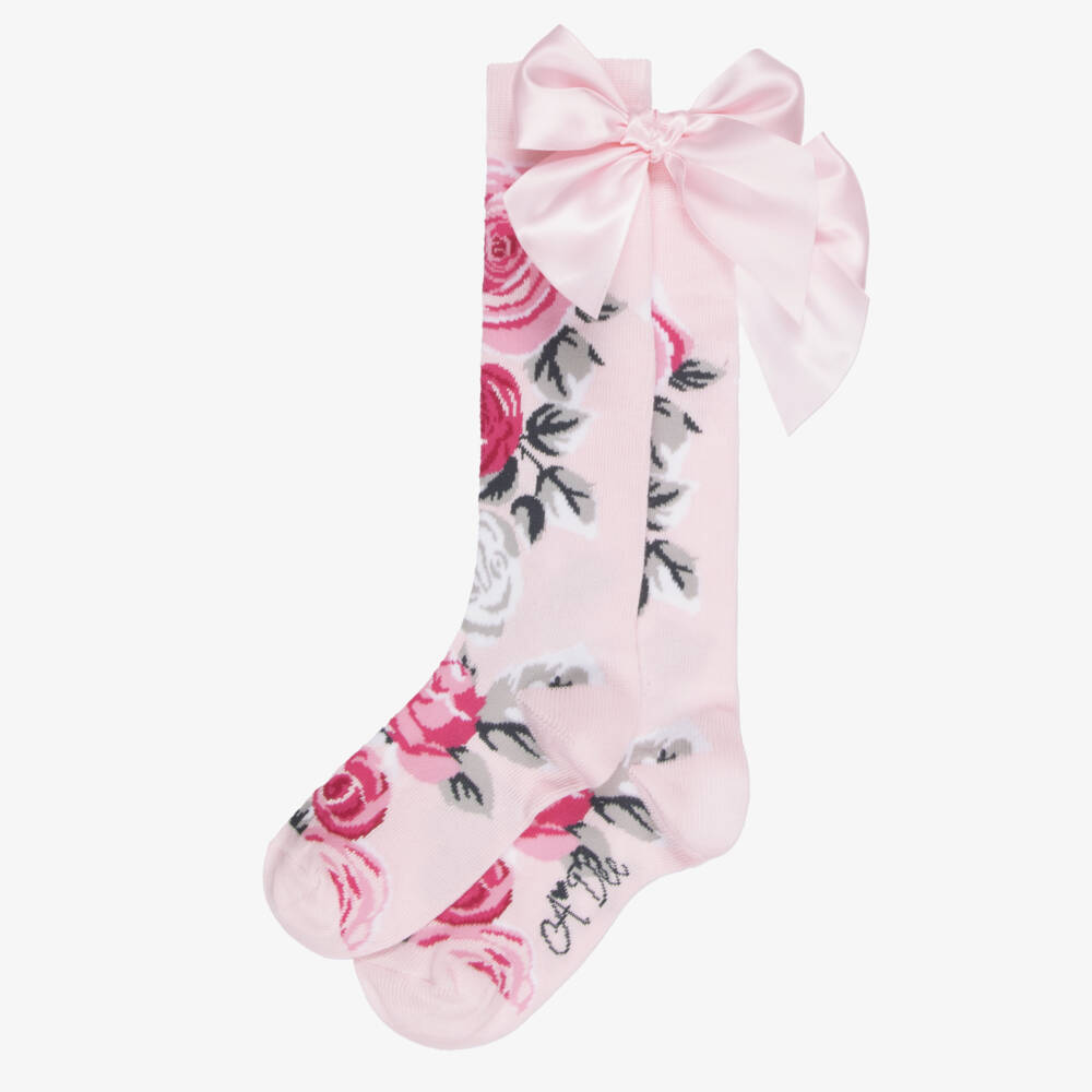 A Dee-Girls Pink Rose Print Knee-High Socks | Childrensalon