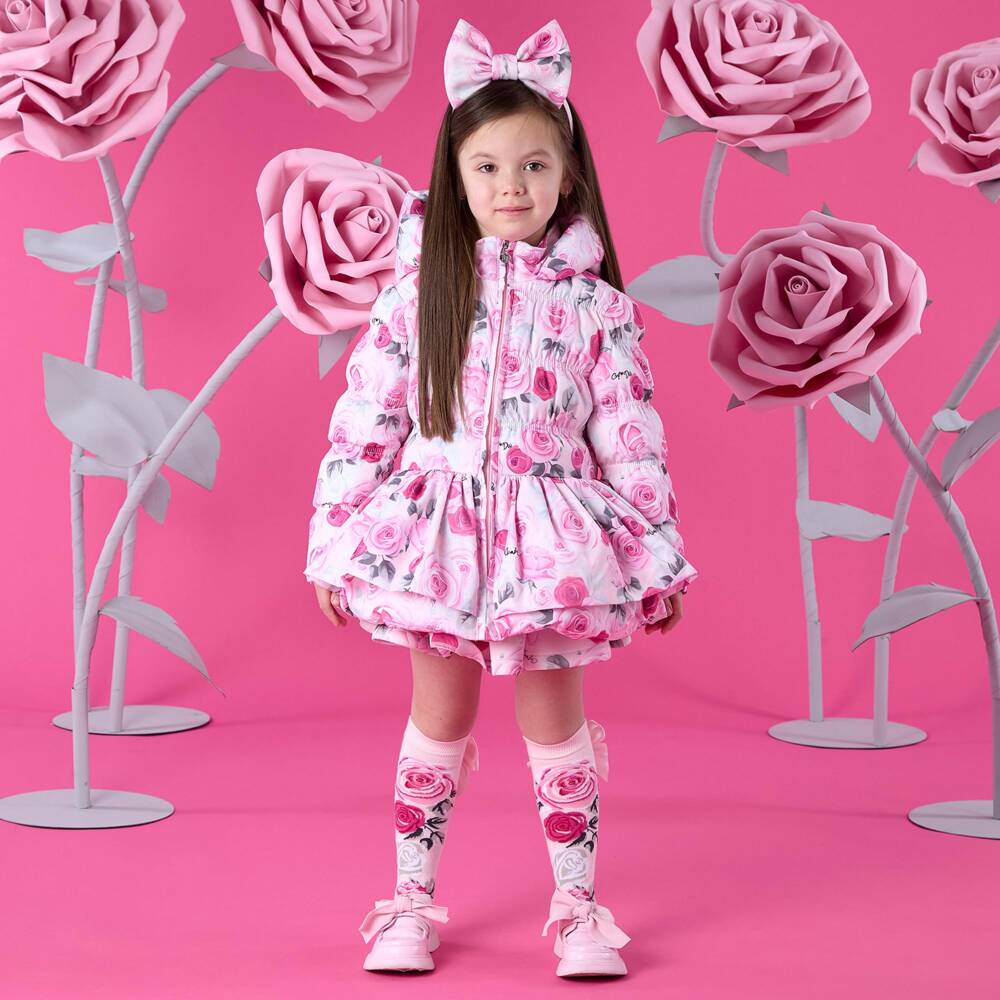 A Dee-Girls Pink Rose Print Puffer Coat | Childrensalon