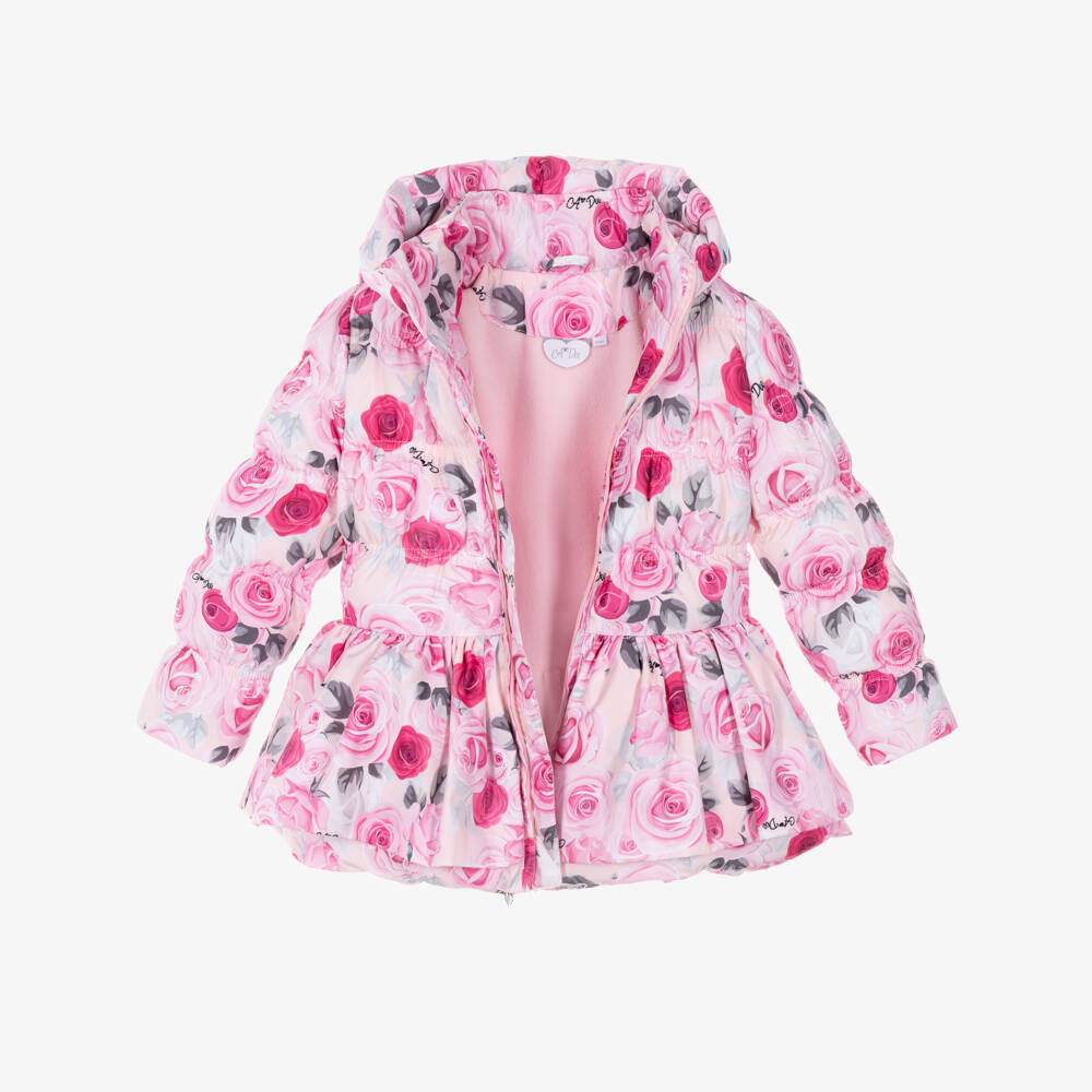 A Dee-Girls Pink Rose Print Puffer Coat | Childrensalon