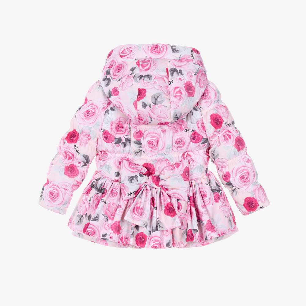 A Dee-Girls Pink Rose Print Puffer Coat | Childrensalon