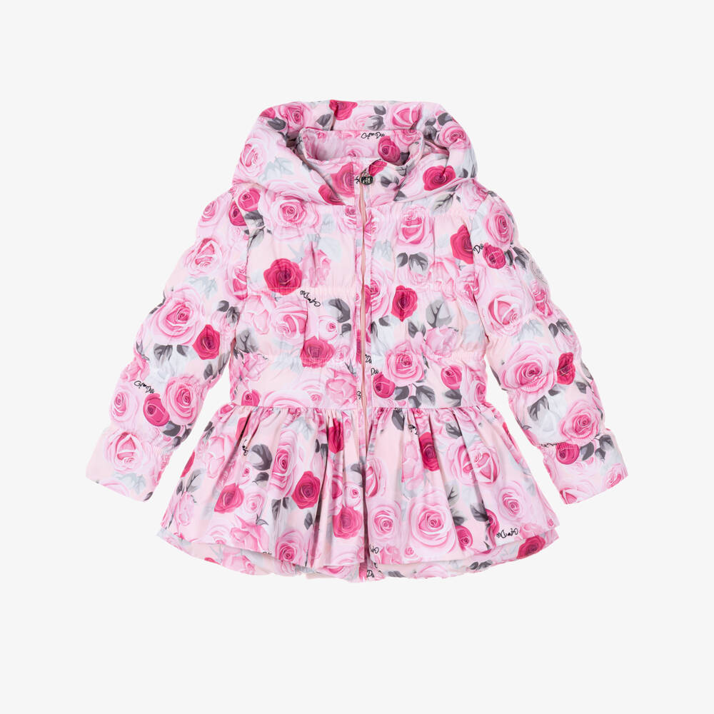 A Dee-Girls Pink Rose Print Puffer Coat | Childrensalon