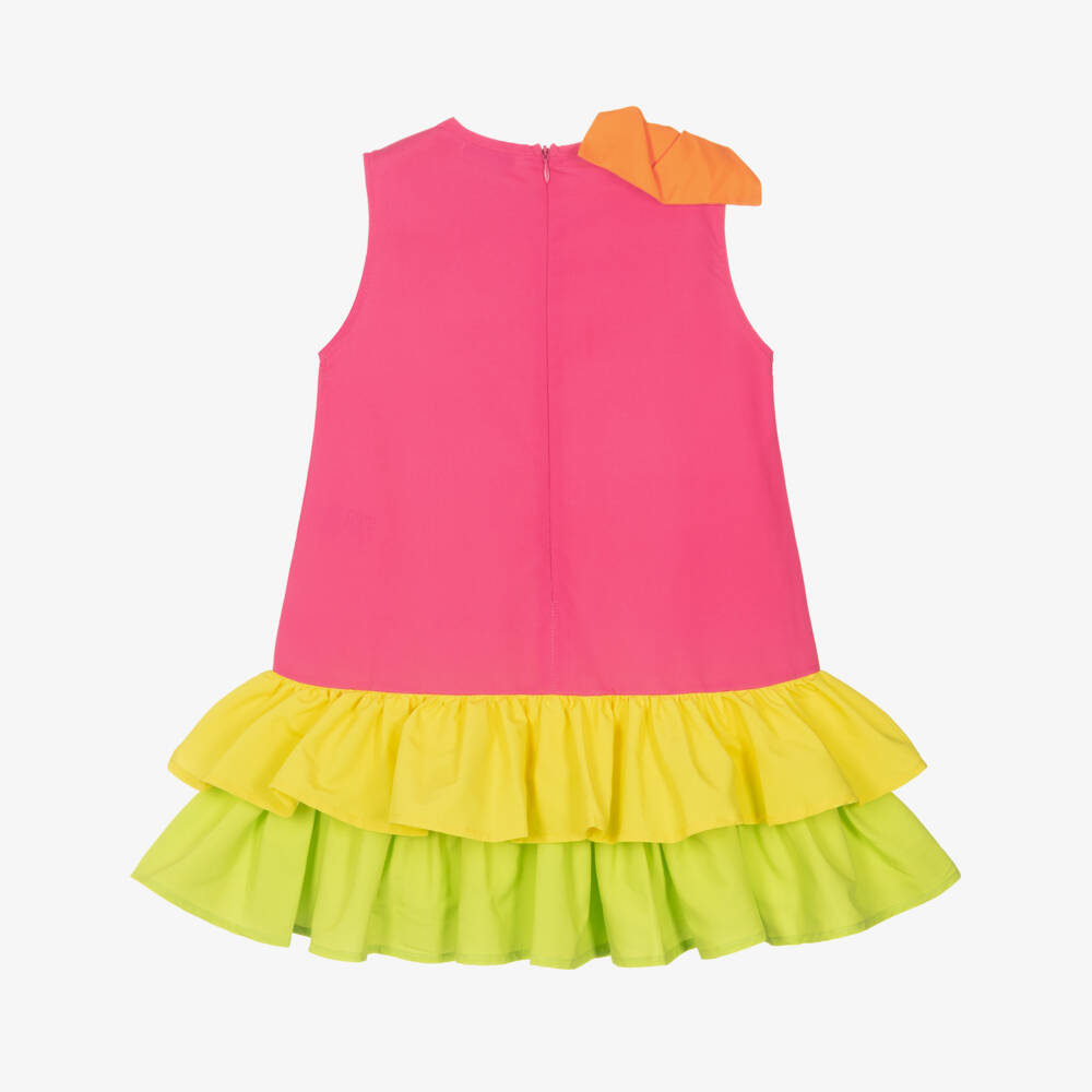 A Dee-Girls Pink Ruffle Dress with Bow & Diamanté Logo | Childrensalon