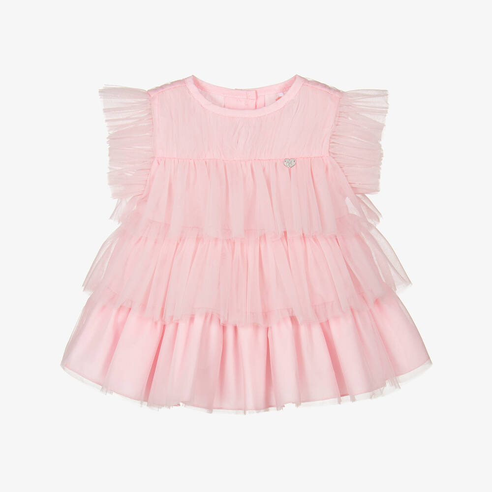 A Dee-Girls Pink Tiered Tulle Dress | Childrensalon