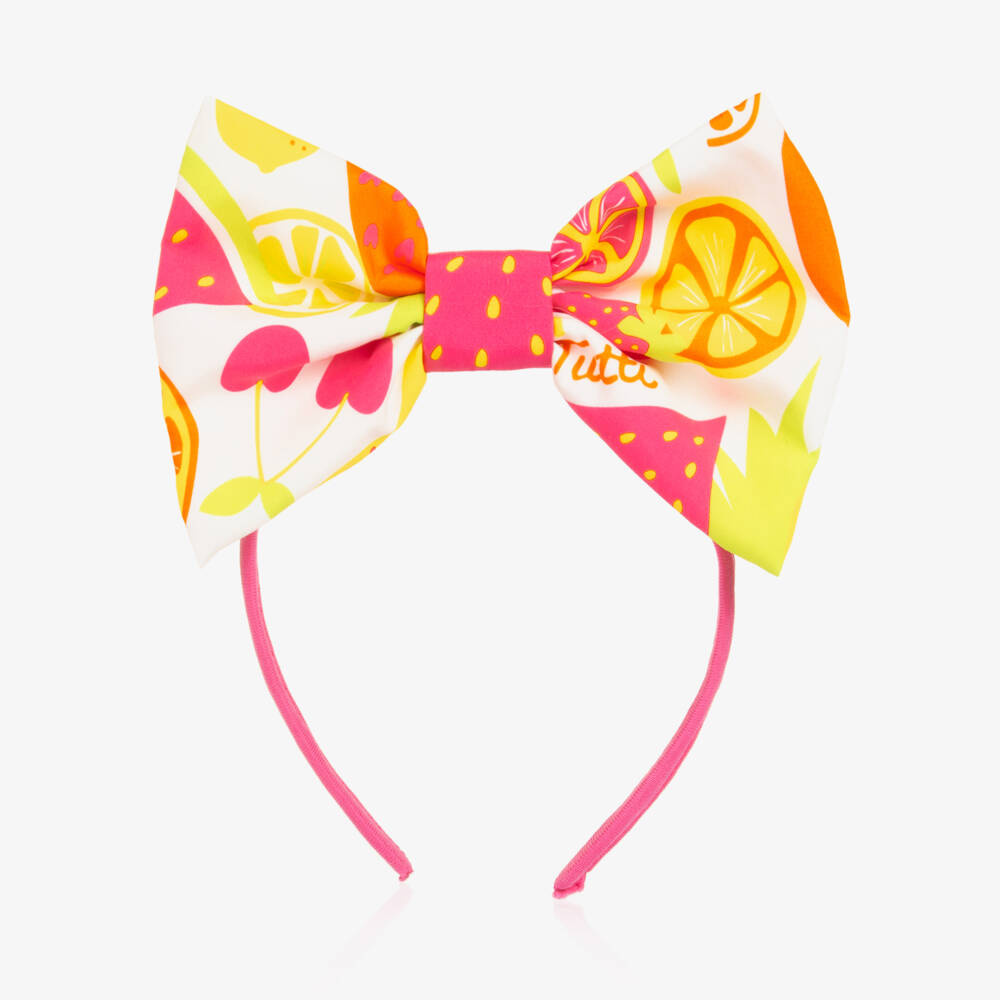 A Dee-Girls Pink & Yellow Fruit Print Bow Hairband | Childrensalon
