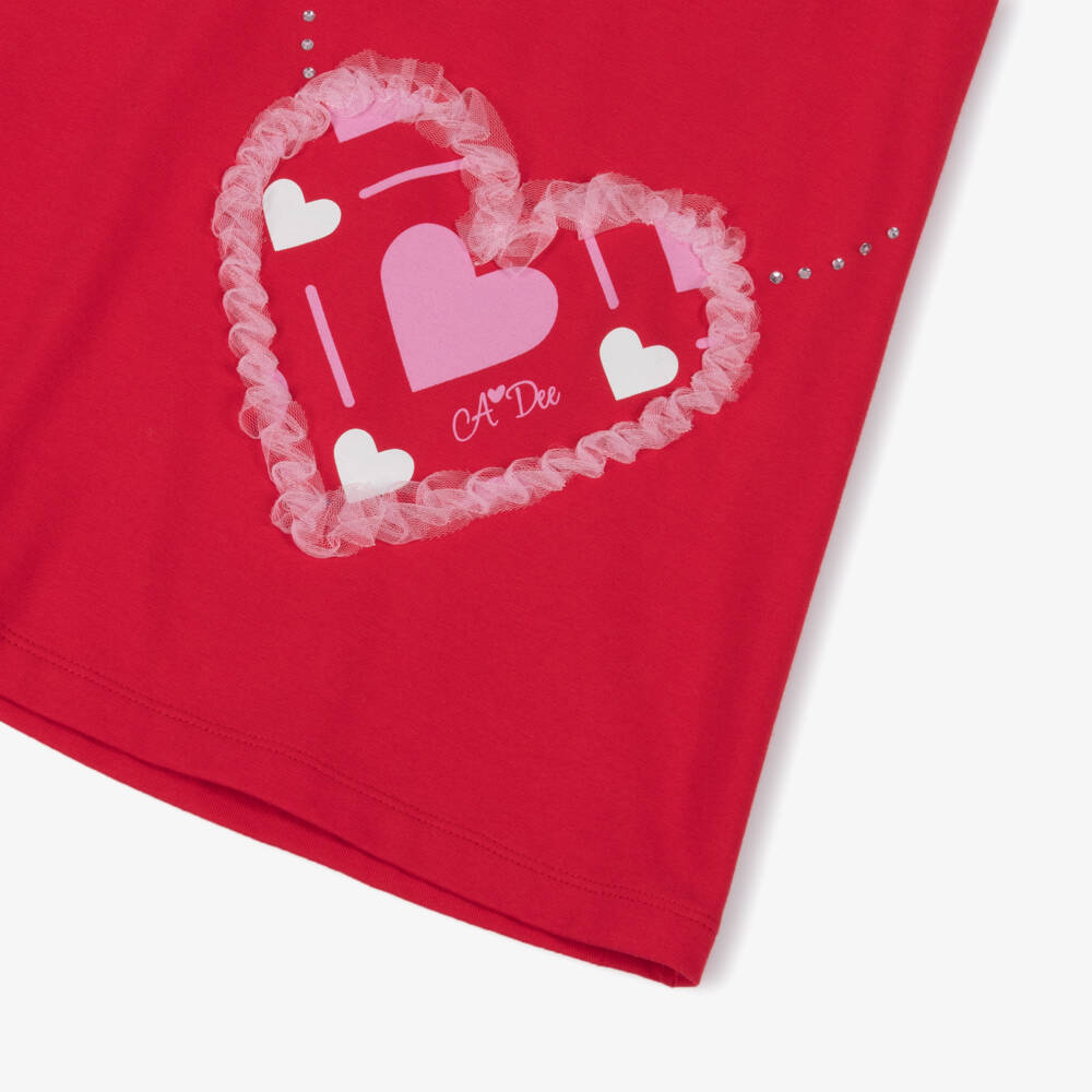 A Dee-فستان قطن بقلوب لون أحمر للبنات  | Childrensalon