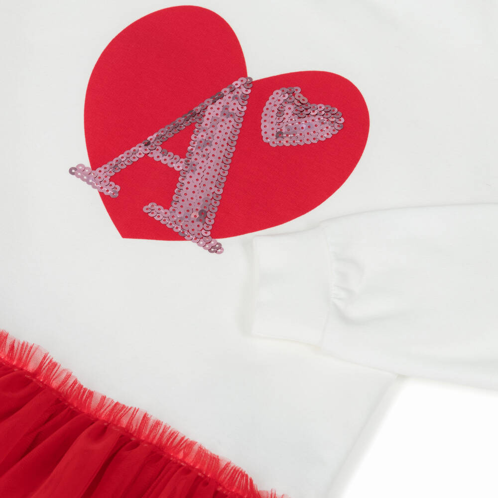 A Dee-Girls Red Cotton Heart Leggings Set with Sequinned Logos | Childrensalon