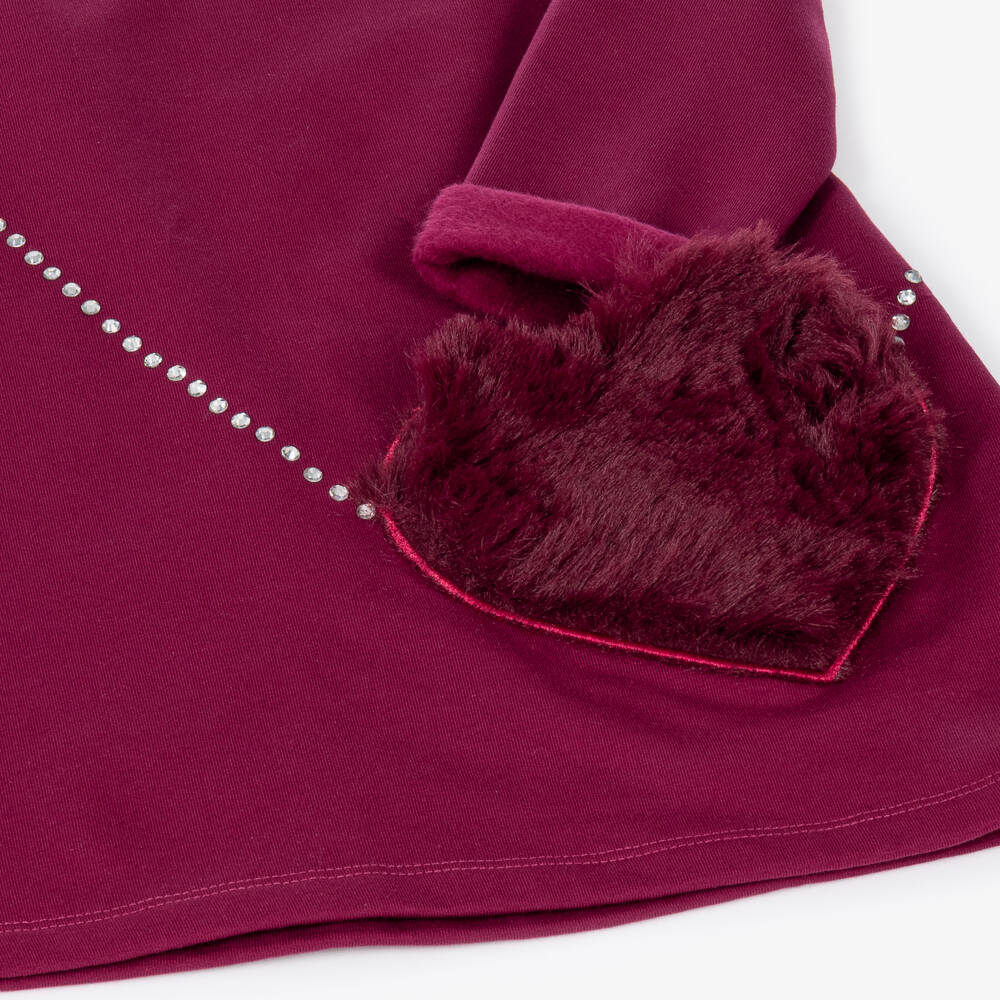 A Dee-Girls Red Cotton Jersey Dress with Fluffy Bag Appliqué | Childrensalon