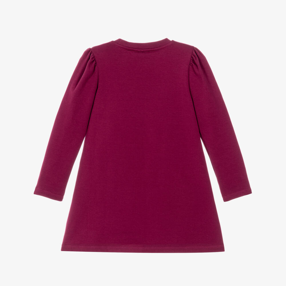 A Dee-Girls Red Cotton Jersey Dress with Fluffy Bag Appliqué | Childrensalon