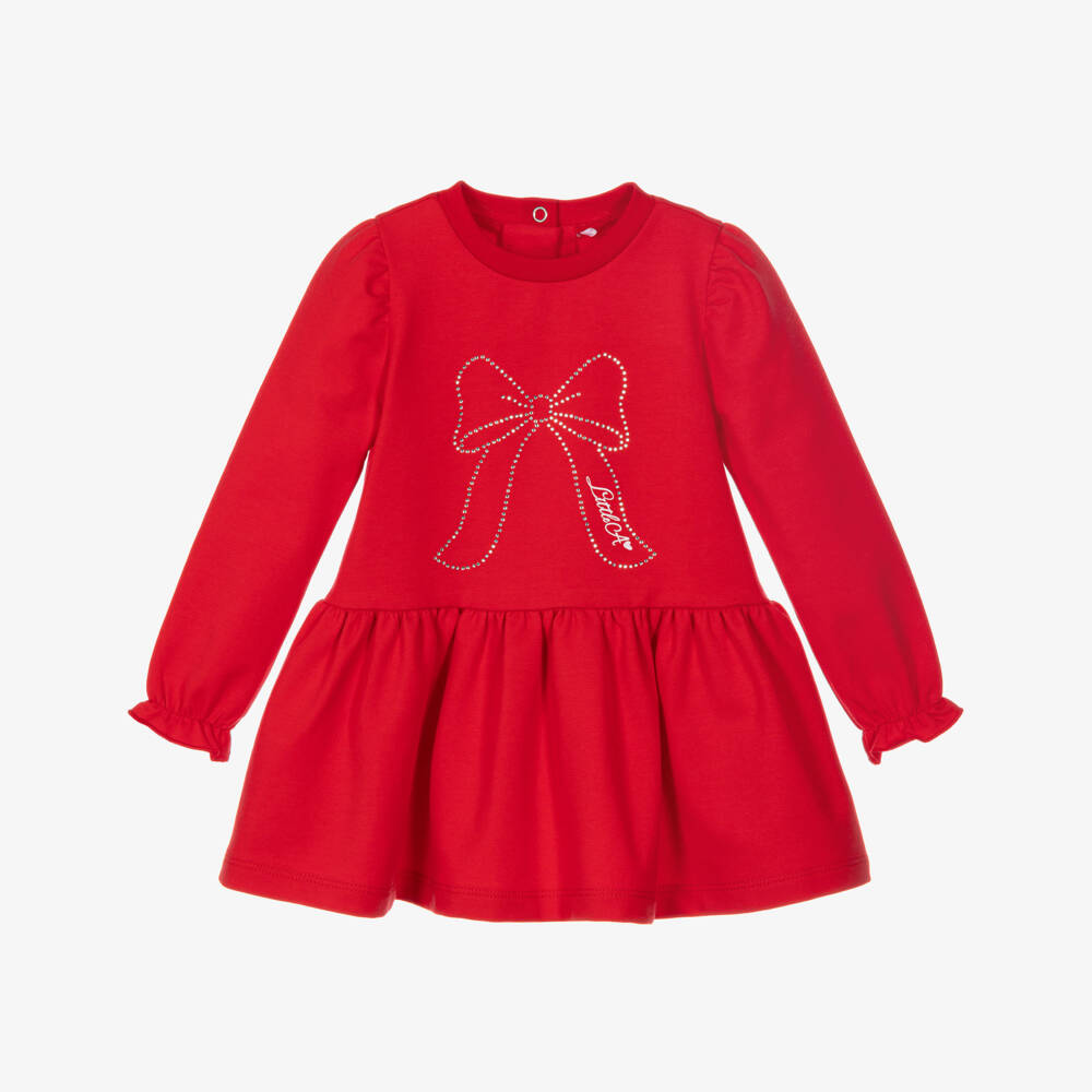 A Dee-Girls Red Cotton Jersey Dress with Sparkly Bow | Childrensalon