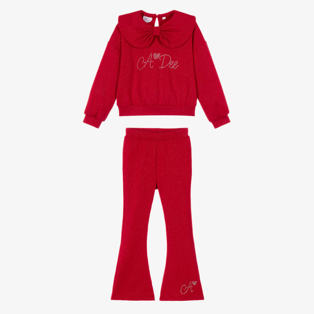 A Dee-Girls Red Glitter Top & Trousers Set | Childrensalon