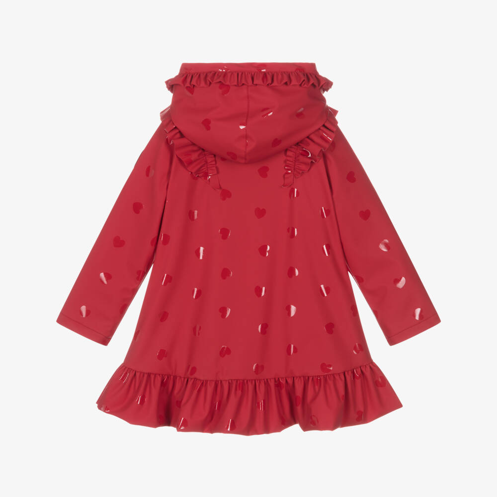 A Dee-Girls Red Hearts Raincoat with Ruffles | Childrensalon